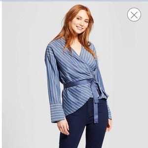 NWOT Who What Wear Striped Wrap Top - Blue